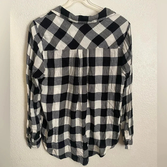 💥Lucky Brand Women Buffalo Plaid Buttons Down Top Black & White M - Picture 3 of 12